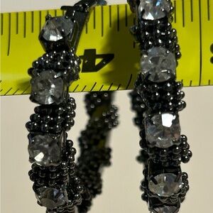 Black Beaded Hoop Earrings with Clear Stones